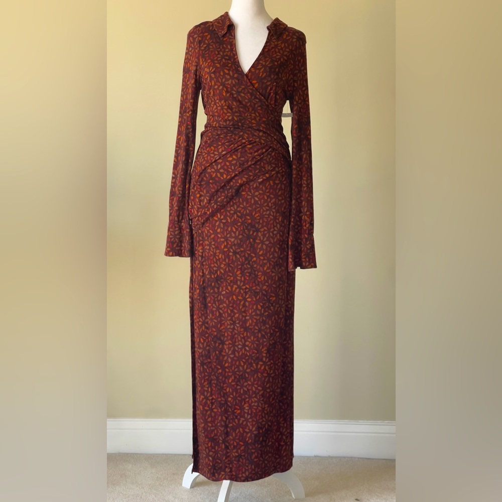 Free People Shayla Wrap Midi dress plunging neckline rendered on a ruched style. - Picture 3 of 7